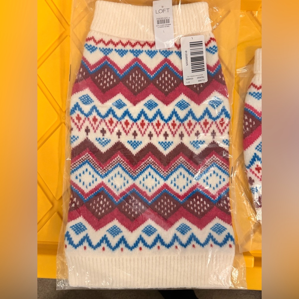 Ann Taylor Red and Blue Zigzag Dog Sweater